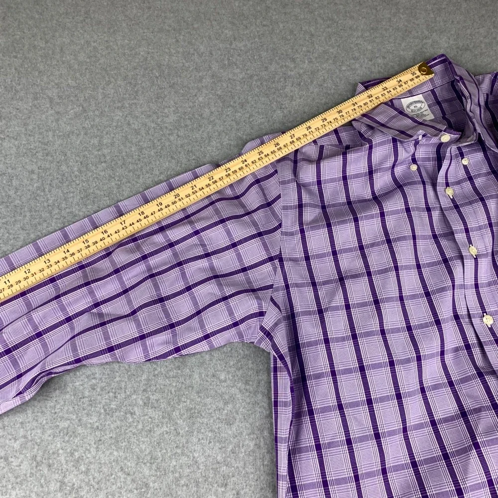 Brooks Brothers Button Down Shirt Mens XL Purple Plaid Slim Fit Non Iron Cotton